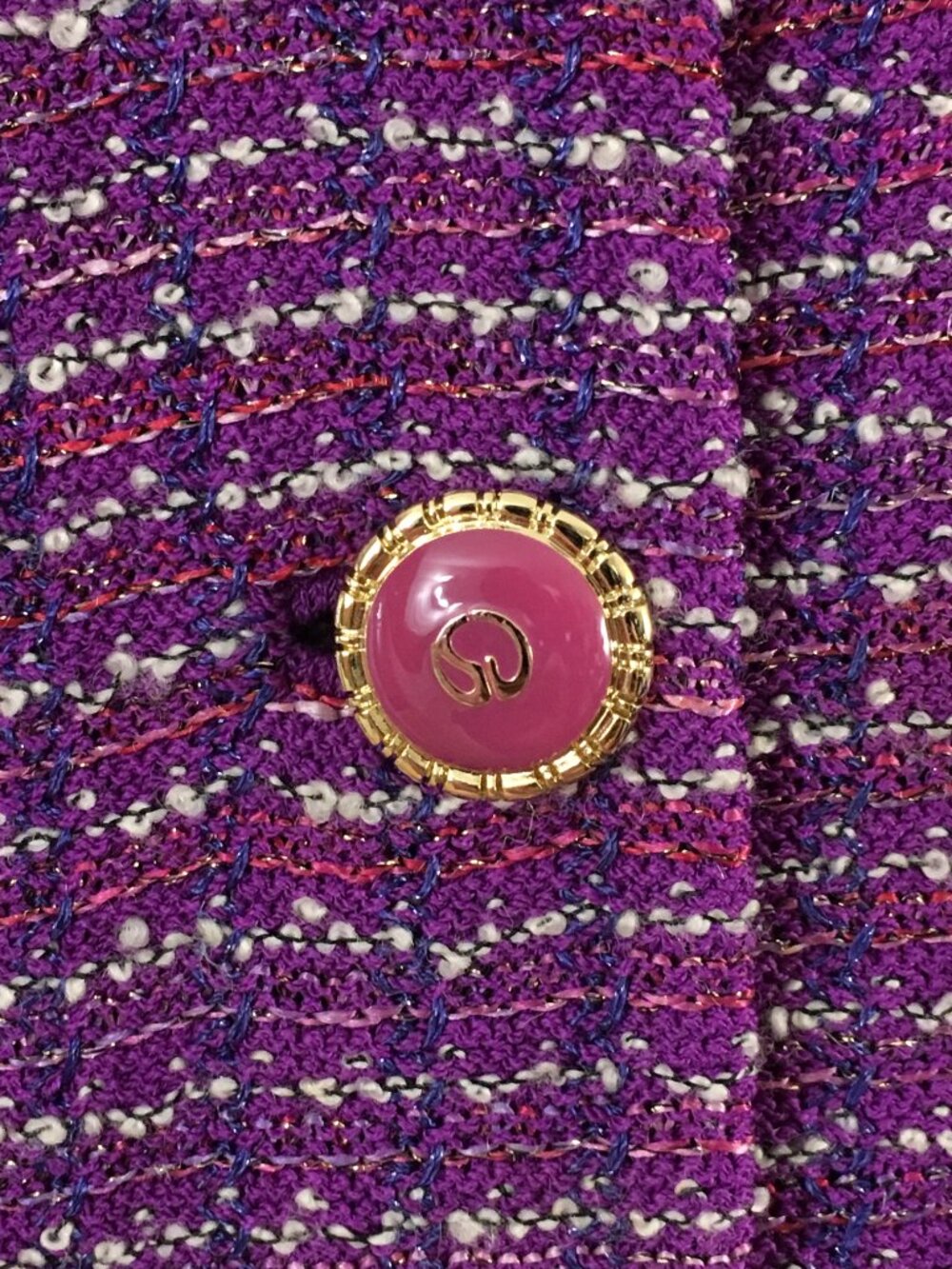 BEAUTIFUL St John couture knit purple multi jacket skirt suit size 14 - Picture 7 of 10